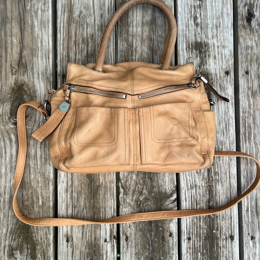 b. makowsky Tan Leather Convertible Shoulder Bag